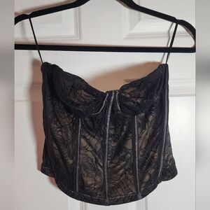 Pretty Garbage Black Lace Bustier Strapless Corset Top M